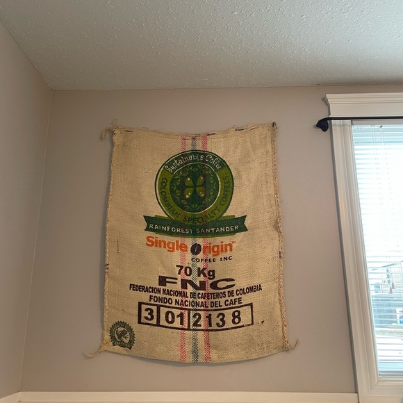 Large vintage coffee bean burlap sack used as Wall Decor - Picture 2 of 3
